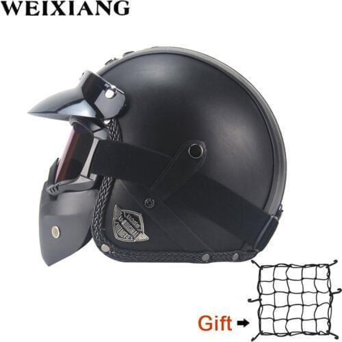 3/4 Leather Motorcycle Goggles Vintage Half Helmet For Biker Cruiser Scooter Touring Universal For Harley Helmet Net Free Send