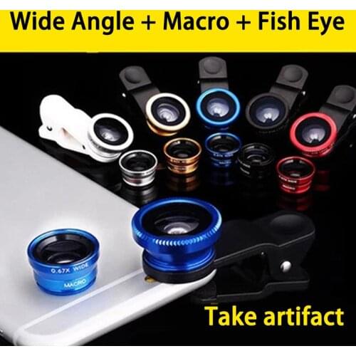 3-in-1 Wide Angle Macro Fisheye Lens Camera Kits Mobile Phone Fish Eye Lenses with Clip 0.67x for iPhone Samsung