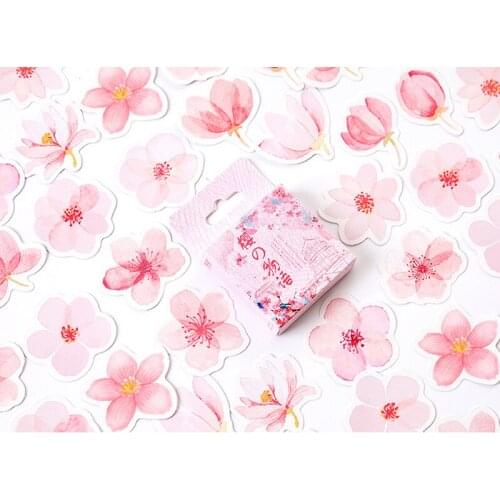 45pcs/pack Cherry Blossoms Decoration Adhesive Boxed DIY Beautiful Flower Scrapbook Stationery Stickers
