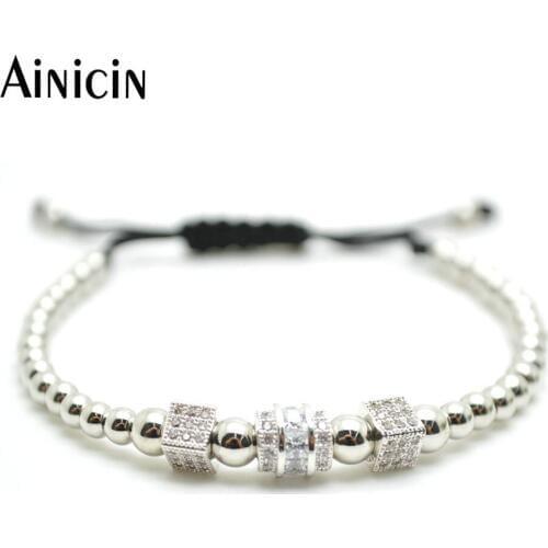 5pcs High Quality Silver Plated Women Jewelry 4mm Copper Round Beads With 9mm Wheel Shape Charms Adjustable Bracelet