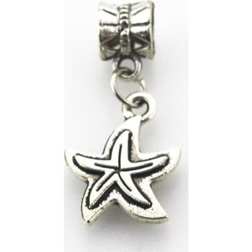 50pcs/lot Antique Silver starfish hanging dangle charm big hole pendant beads charm fit bracelet diy jewelry dangle charms