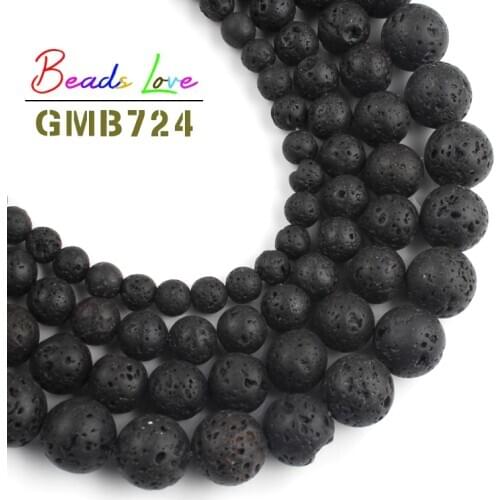 4MM-14MM Natural Stone Black Lava Volcanic Rock Round Loose Spacer Beads for Jewelry Making Diy Bracelet Necklace Wholesale 15