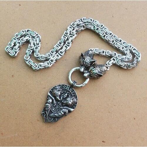 1pcs men necklace stainless steel wolf head chain with raven sigil pendant wolves tree of life and norse Vegvisir jewelry