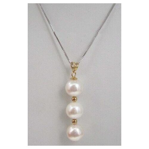 Free shipping AAA 9-10mm south sea natural White pearl pendant necklace 14 gold silver chain