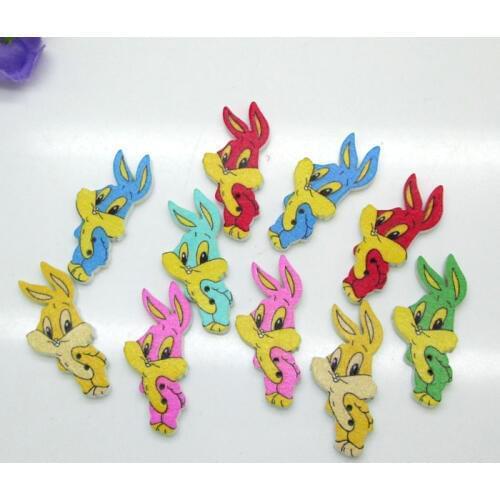 50pcs 14x32mm Mixed Cute Animal Rabbit Wooden Buttons For Clothes Crafts Sewing Scrapbooking DIY Accessories