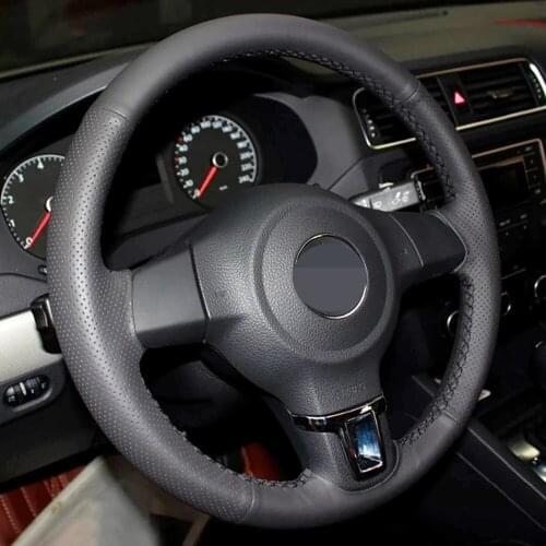 DIY Black Faux Leather Car Steering Wheel Cover For Volkswagen Golf 6 Mk6 VW Polo MK5 2010 2011 2012 2013 Comfortable