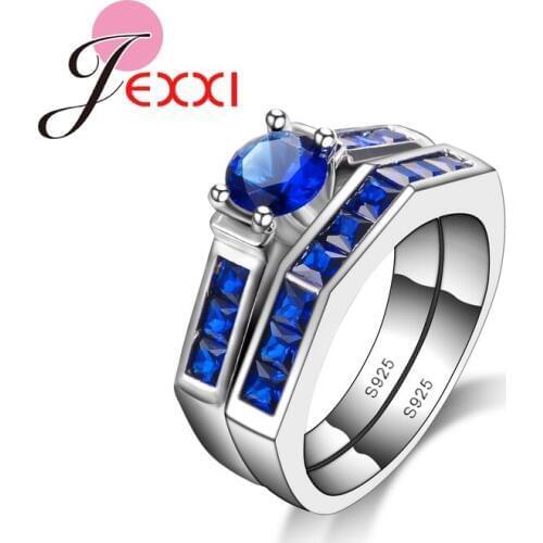 Elegant Shiny Big Ctystal Stone Jewelry 925 Sterling Silver Rings Set For Women Wedding Engagement Zirconia bijoux