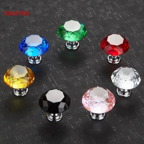 KK&FING Diamond Shape Design Multiple Color Crystal Glass Knobs Cupboard Drawer Pull Kitchen Cabinet Wardrobe Door Handles