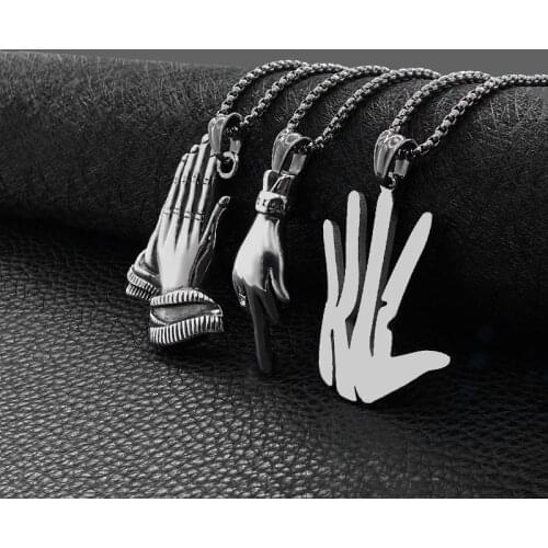 Titanium Steel Pendant Stainless Steel Jewelry Praying Hands Necklace Titanium Steel Mens Palm Jewelry