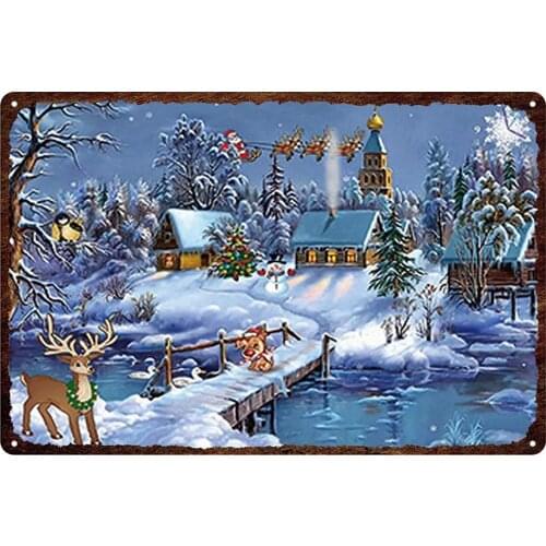 MorLugan Metal Sign Retro Novelty Tin Sign Poster Santa Claus and Elf Snowman Cute Cat and Dog Metal Sign for Family Cafe 20X30