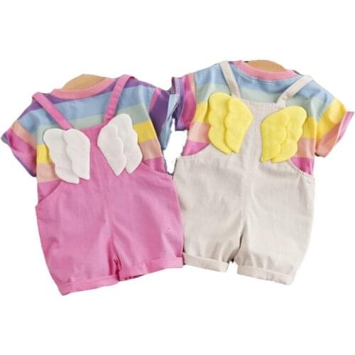 Fashion Baby Girl Clothes Toddler Color Striped T Shirt Bib Shorts 2pcs/set Kid Garment Infant Costume Children Casual Tracksuit