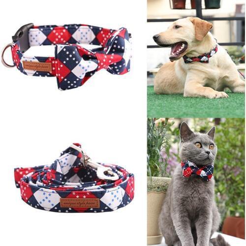 Fashion Handmade Star Dog Collar with Bow Tie Plastic Buckle Dog&Cat Product Pet Accessories Quality Dog Collar and Leash Sets