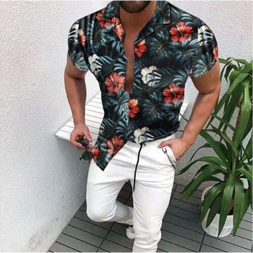 Mens Short-Sleeve Clothing Printe Shirt 2021 Summer Fashion Floral Print Mens brand Casual Cardigan Shirt Lapel Short Slee