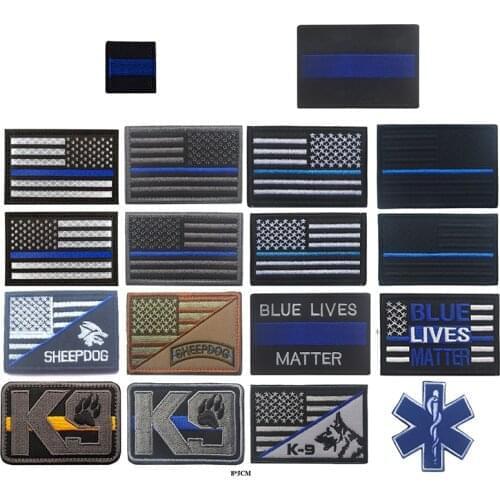 American Flag Thin Blue Line Embrodiered Patches 3D PVC K9 Army Military Patches Tactical Rubber Embroidery Badges US Flags