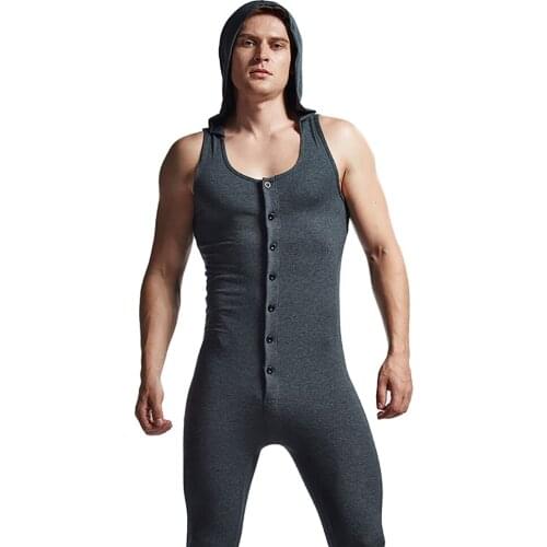 Solid Male Wrestling Hooded for Adult Men Soft Cotton Breathable Man Sleeved Pajamas Home-wear Loose Cropped-Trousers Fashion