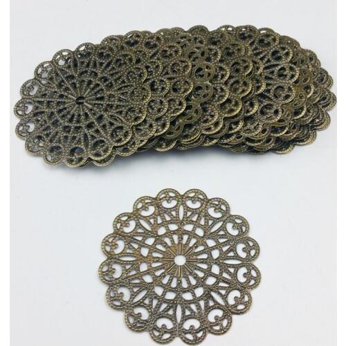 42mm 20pcs Wholesale Filigree crafts Hollow Round Embellishments Findings,Jewelry Accessories,Bronze Tone ornaments
