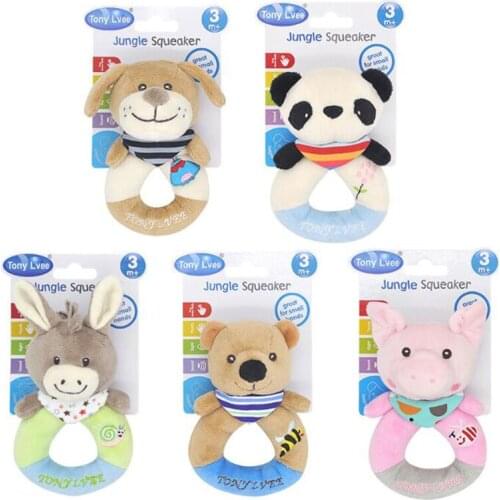 Newborn Rattle Ring Bell Baby Cartoon Animal Rattle Cute Plush Animal Hand Bells Infant Early Educational Doll Toy