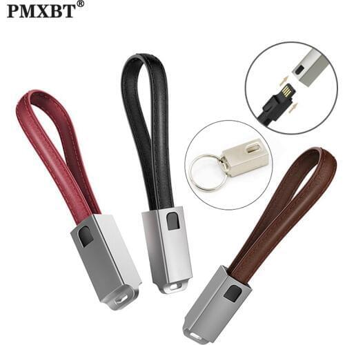 Portable Mini USB Cable Micro USB Type C Cable For Samsung Xiaomi Phone Charging Leather Keychain Data Cord Multifunctional Use