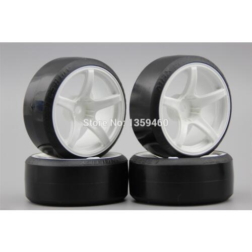 Pre-Glued 4pcs RC CS-R Drift Tires Tyre Wheel W5S3NW 6mm offset (Material White) With Silencing Sponge For 1/10 drift Car