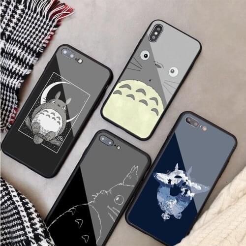Luxury Tempered Glass Case For iPhone 11 Pro Max X XS MAX 8 7 6 5 Plus Studio Ghibli Totoro Phone Back Cover Case Shell