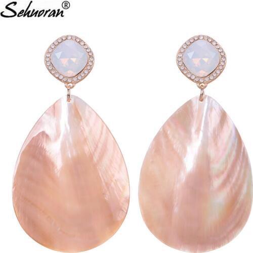 Sehuoran Women Big Geometric Shell Shape Drop Earrings Ocean Shell Oorbellen Dangle Earrings Female Fashion Jewelry Party Gifts