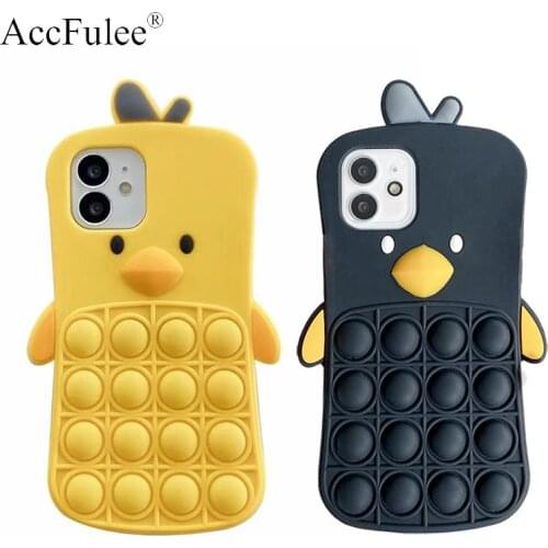 Cartoon Cute Chick Silicon Case For iPhone 12 Pro Max 11 6S 7 8 Plus XR XS SE 2020 Reliver Stress Press Bubble Soft Cover
