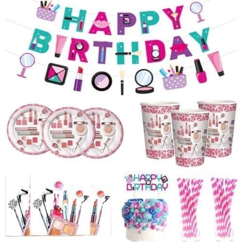 SPA cosmetic Them Party Supplies Women Beauty Birthday Party Decoration Tableware Paper Cup Plate Napkins Pennant Wedding Decors