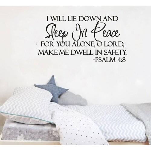 Sleep In Peace Wall Sticker Bible Verse Inspiration Quote Wall Decal Decor Vinyl Home Decor Sticker Vinyl DW9146