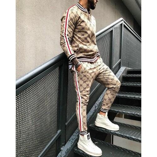 Sports Suit European And American Trend 3D Printing Fitness Sweater Slim Zipper Cardigan Casual Suit Men