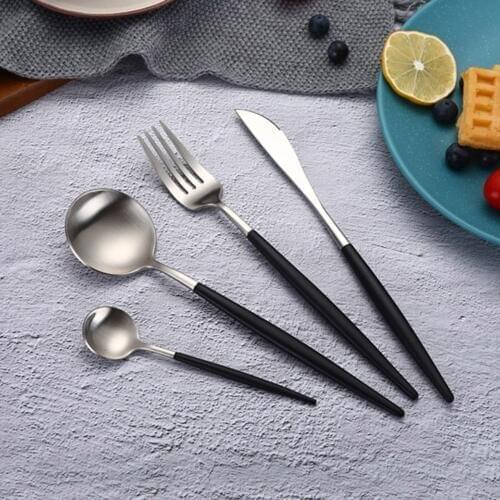 Best Hot Sale 4 Pcs/set Black and silve Dinnerware Set 304 Stainless Steel Western Cutlery Kitchen Food Tableware Dinner Set