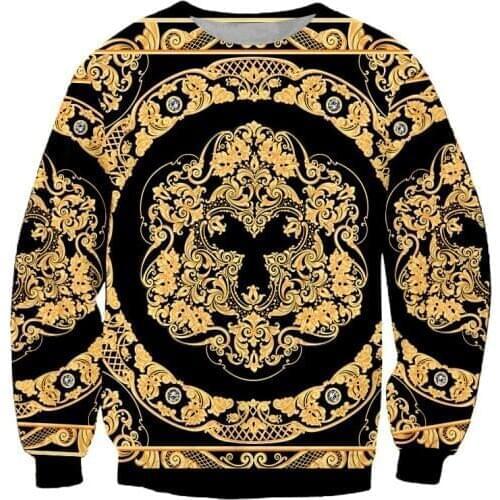 IFPD EU/US Size Baroque Court Style Sweatshirts 3d Print Crown Golden Flower Luxury Long Sleeves Men Women Plus Size Pullover