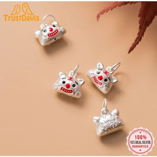 TrustDavis Real S999 Sterling Silver Pendant Charm Tiger Head For Making Necklace Handmade DIY Accessories Fine Jewelry DZ185