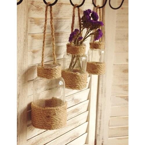 French country style retro rope handle glass vase home hydroponic garden flower zakka groceries