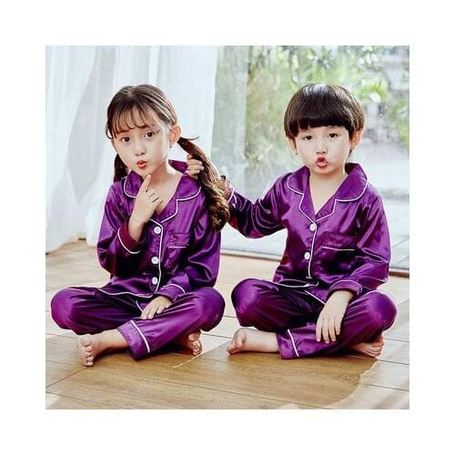 Spring Autumn girls Pajamas Long Sleeve Childrens Sleepwear Set Silk Nightwear Suit Boys Pyjamas Sets for Kids Tracksuit Set