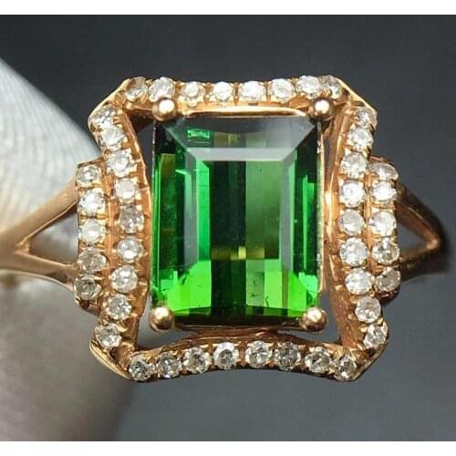 Fine Jewelry Real Pure 18 K Gold Jewelry 100% Natural Green Tourmaline Gemstones 1.9ct Diamonds Males Wedding Fine Mans Rings