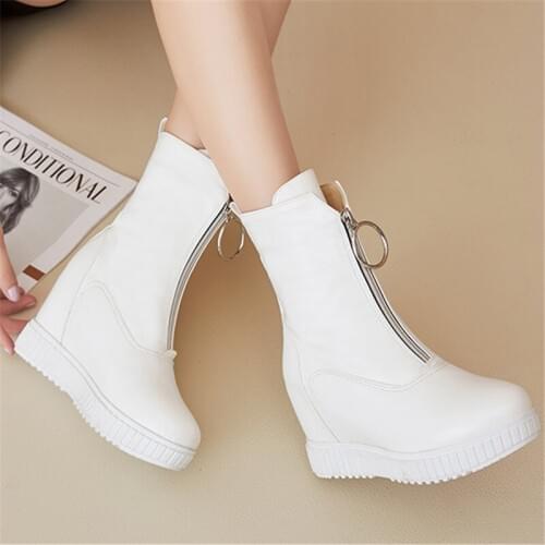 New Fall Boots Women White Wedges High Heels slip fashion Booties Ankle Boots Womens Boots white black