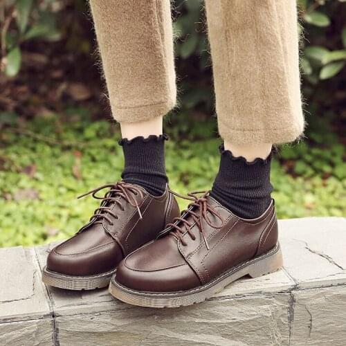 2021 Women Oxfords Womens shoes Ladies PU Leather Solid Shoes Female Round Toe Sewing Comfortable Footwear Lolita Shoes