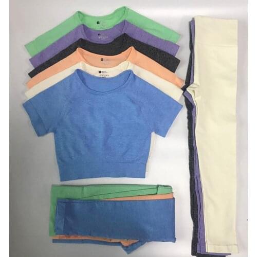 2 Piece Women Solid Seamless Yoga Set Sport Suits Fitness Clothing Female Sportswear Gym Crop Top High Waist Seamless Leggings