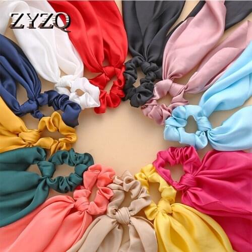 ZYZQ Solid Color Chiffon Long Scarf Ribbons Scrunchie for Women Hair Accessories Tie Ponytail Holder Elastic Hair Bands Headwear