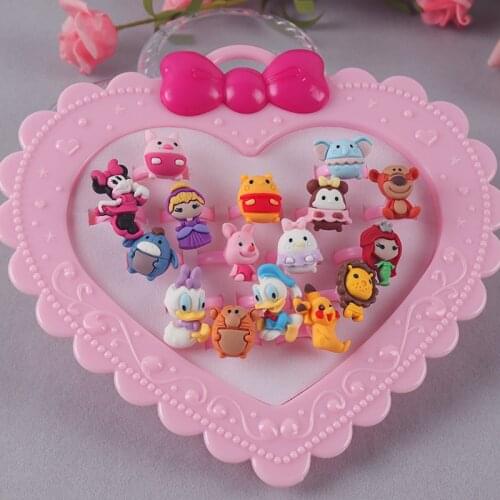 16 pcs set Disney childrens cartoon ring elsa princess ring Korean baby cute jewelry resin toy ring set