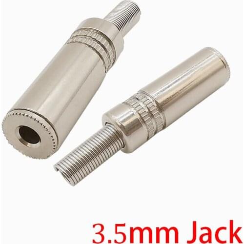 2Pcs Metal 3.5mm Jack Stereo Audio Solder Wire Connector Silver 3.5mm 3Pole Female Socket DIY Audio Video Earphone Cable Adapter