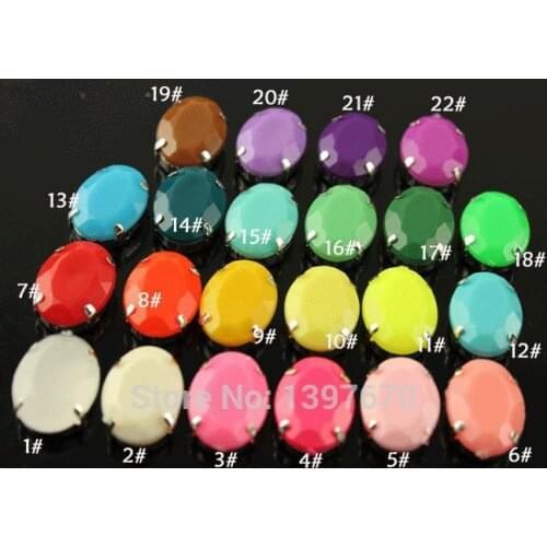 20p 10x14mm oval Candy acrylic sew on crystal rhinestones sewing stone silver claw button jewels beads Gems clothing accessories