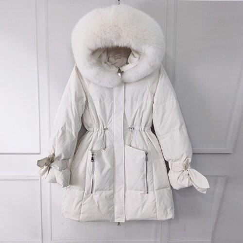 2020 womens outer wear coats down Jacket Womens Mid-Length White Duck down Thickened Slimming Waist Tight Western Style Lady