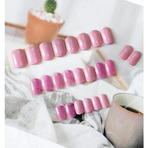 High Quality 24pcs Pink Nail Patch Square Head Glue Type Removable Short Paragraph Fashion Manicure Save Time False Nail Patch