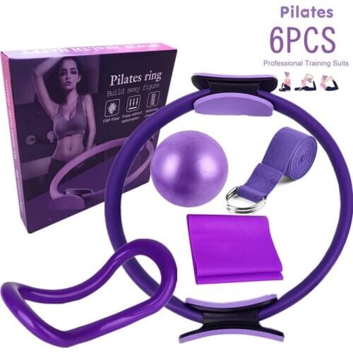 6Pcs Pilates Circle Gym Workout Fitness Training Resistance Support Tool Stretch Band Yoga Ball Fitness Yoga Equipment