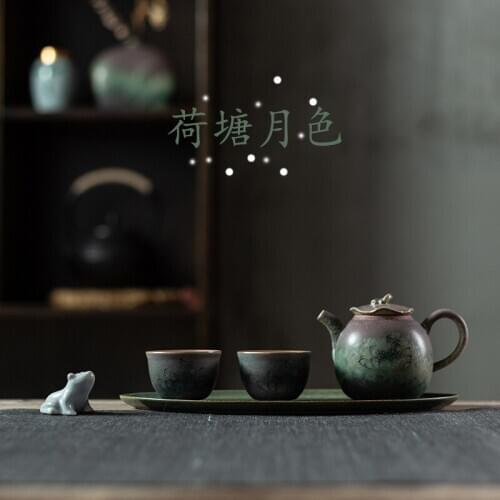 The Lotus Pool By Moonlight Kung Fu Tea Set Simple Office Household One Pot Two Cups Ceramic Teapot Tea Tray Ceramic Tea Set