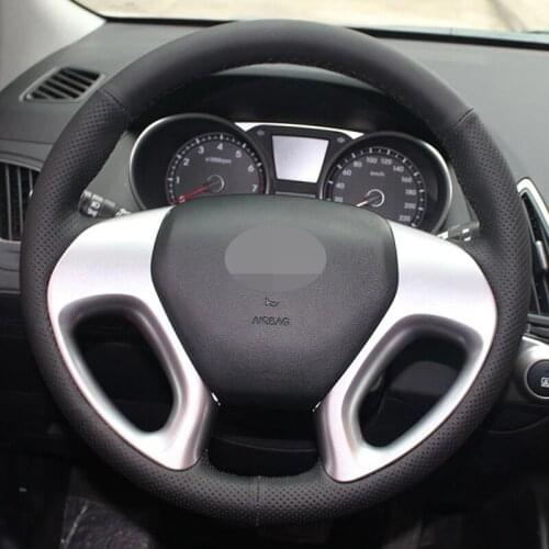 Car Steering Wheel Cover DIY Hand-Stitched Non-slip Black Artificial Leather For Hyundai ix35 Tucson 2011-2015