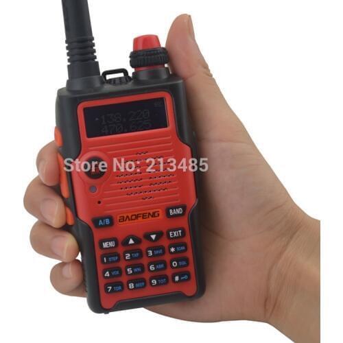 Color Red BF-E500S 136-174MHz & UHF400-520MHz Dual Band 5W/1W 128CH FM 65-108MHz with Free Earphone Portable Two-way Radio