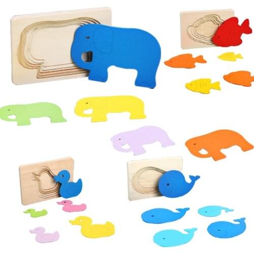 Kids Wooden Toys For Children Animal Carton 3D Puzzle Multilayer Jigsaw Puzzles Baby Toys Creative Early Educational Aids Gifts