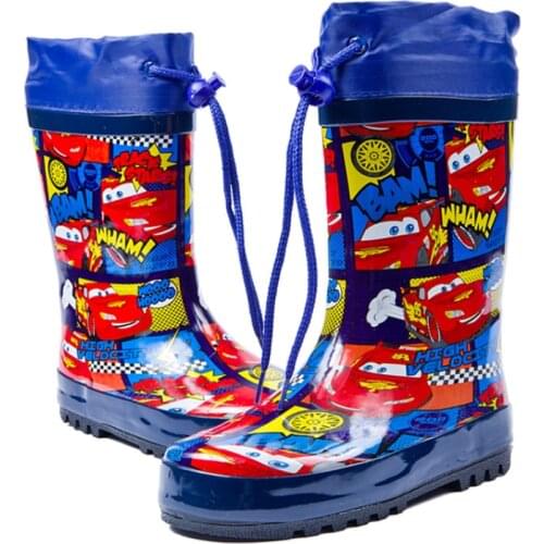 Disney new childrens fashion rain boots car boy natural rubber student boots water shoes non-slip size 23-36